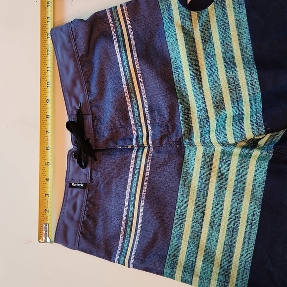 Hurley navy blue green stripe swim trunks boardshorts size 14 - Picture 9 of 10